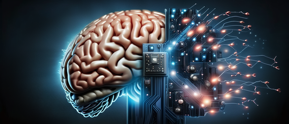 An AI-generated image of a brain, half organic and half cybernetic, symbolizing the article's theme of building a personal AI.